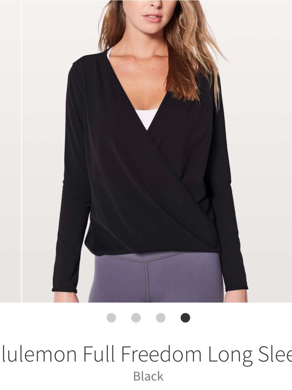 Lululemon Full Freedom Long Sleeve Wrap Top/Ruched V-Neck - Black Size S (4-6)